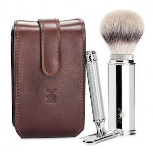 Mühle Travel Shaving Set, Silvertip Fibre®, Brown Leather