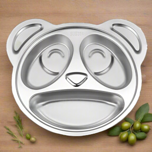 (5pc) Kids Stainless Steel Dinnerware Bundle, Panda Plate & Cutlery Set