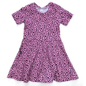 Twirl Dress Pink Leopard - Short Sleeve