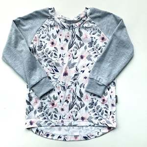 Infant clothing: White and Grey Floral Long Sleeve Top