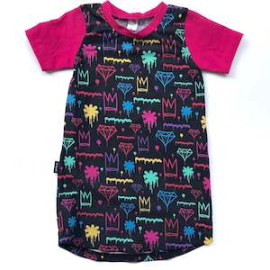 Infant clothing: T-Shirt Dress - Black Pattern - Size 1