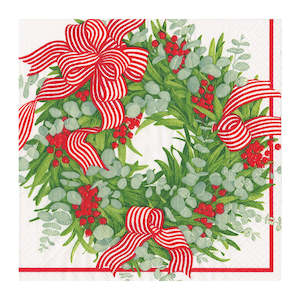 Xmas: Ribbon Stripe Wreath Napkin