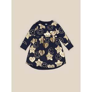 Baby: Huxbaby Be Happy Swirl Dress-Navy Long slv