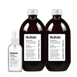 Heilala Cleaning and Sanitising Spray | 2 x 500ml Refill + 1 x 30ml Spray Bottle