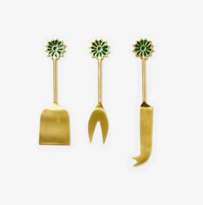 Cheese Knife Set - Enamel Petal Emerald