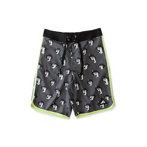 Clothing: ALOHA TONGUE LONG BOARD SHORT - Black Lime