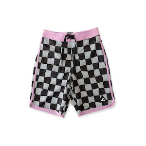 Clothing: CHECK LONG BOARD SHORT - Check Purple