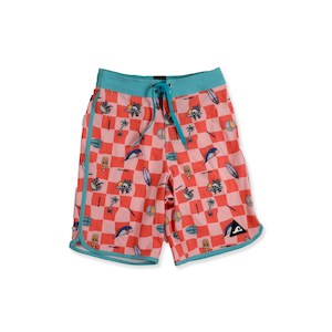 Clothing: CHECK ME LONG BOARD SHORT - Red Check