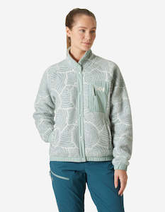 Womens Outdoor: W IMPERIAL PRINTED PILE SNAP, Green Mist Wood Lines Aop