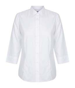 Womens Oxford Weave 3/4 Sleeve Shirt