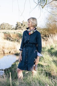 Emma Navy Linen Dress