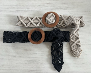 MACRAME AND WOOD BUCKLE BELT