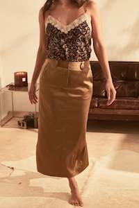 Clothing manufacturing - womens and girls: JASMINE SATIN SKIRT - CHARTREUSE