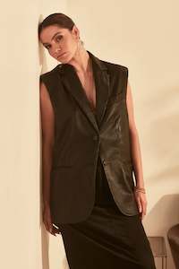 SLEEVELESS LEATHER BLAZER - PERFORATED BLACK