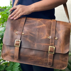 Internet only: Benson Aged Leather Laptop Bag