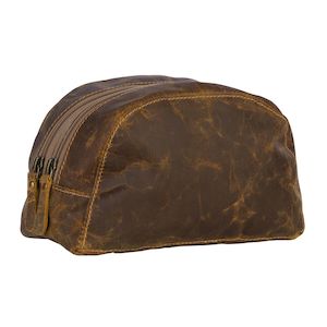 Aged Leather Toilet Bag - Brown