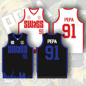 Screen printing: SWISS "PEPA" REVERSIBLE SINGLET