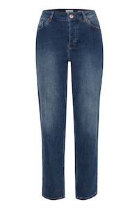 Pulz Emma Jeans Highwaist Straight Leg - Dark Blue Denim