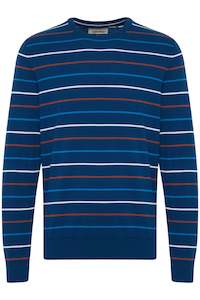 Sweatshirts: Blend Navy Striped Knitted Pullover