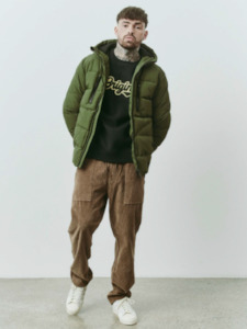 Blend Hooded Puffer Jacket - Olive