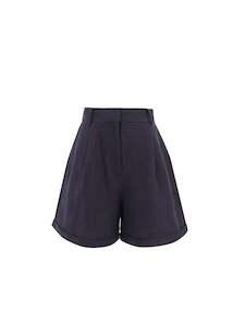 FRNCH Navy Linen Blend Coraline Short