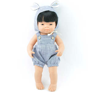 Linen Overalls & Bear Bonnet - 38cm