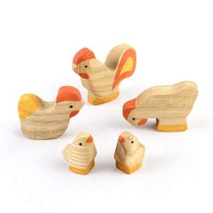 Wooden Rooster & Hens Set (5 pieces)