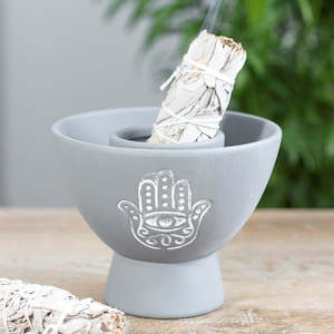 Hamsa Grey Terracotta Smudge Bowl