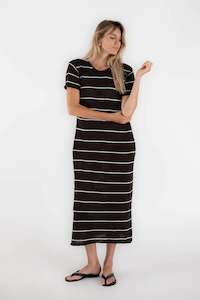 BEIGED // Short Sleeve Jane Dress BROWN STRIPE