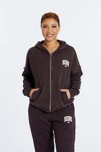 OVERSIZED WASHED ZIP UP HOODIE ESPRESSO