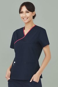 Clothing wholesaling: Womens Contrast Crossover Scrub Top (H10722)