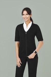 Womens Zip Front Short Sleeve Knit (CK962LC)