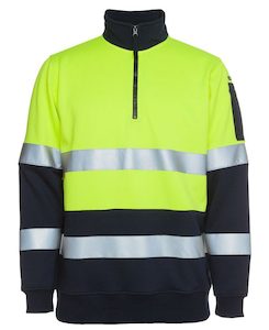 Clothing wholesaling: Hi Vis 1/2 Zip (D+N) Fleecy Sweat with Reflective Tape (6HZFS)