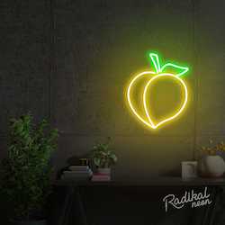 Neon sign: "Fruity Booty" Peach Neon Sign