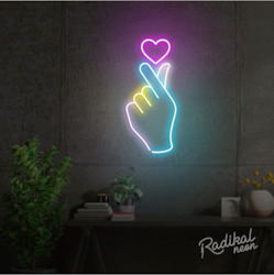 Neon sign: "Finger Heart" K-Pop Hand Neon Sign | Large