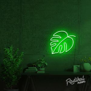 Neon sign: "Greenery" Monstera Leaf Neon Sign