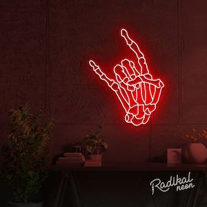 Neon sign: "Rock 'til you drop" Skeleton hand Neon Sign