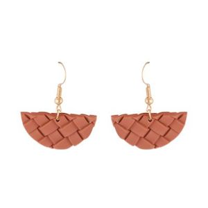 Rattan Earrings Crescent Pink Small