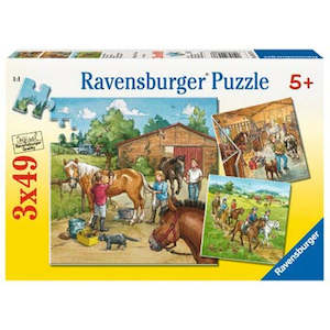 Kids Puzzles: A Day With Horses - 3x49 Pieces