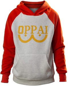 One Punch Man Saitama Oppai Grey and Red Hoodie