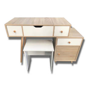 Furniture: Oak & White Dressing Table With Mirror