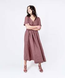 V-neck Linen Dress - Maple