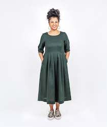 Clothing manufacturing - womens and girls: Pleated Linen Dress - Green