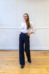 Clothing manufacturing - womens and girls: Long Sailor Pant - Black Organic Denim