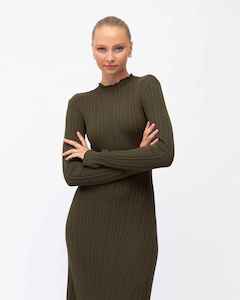 WHITE CLOSET Ribbed Dress Olive