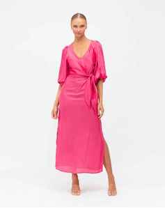 Menswear: WHITE CLOSET Maxi Satin Dress Hot Pink