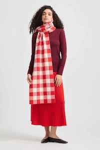 TOORALLIE Checked Scarf Red/Ivory