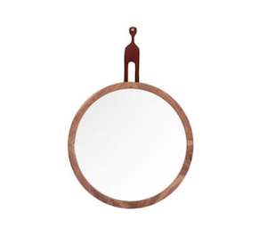 Mira A – Round Walnut Mirror / Leather handle – 3 sizes available