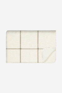 Throws And Blankets: Grid Sherpa Throw - Cream w Taupe