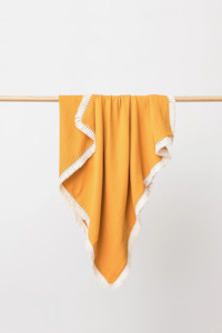 Organic Muslin Blanket with Tassels - Saffron